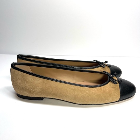 LK BENNETT Kara Sand Suede Black Leather Toe Cap Ballerina Pumps Size EU 42 US12 - Picture 4 of 10
